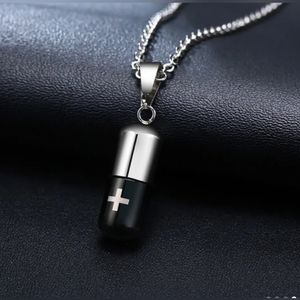 Cross Capsule Medicine Pill Pendant Necklace Jewelry, Stainless Steel Pill Case